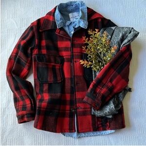 Chippewa Red and Black plaid wool Coat small